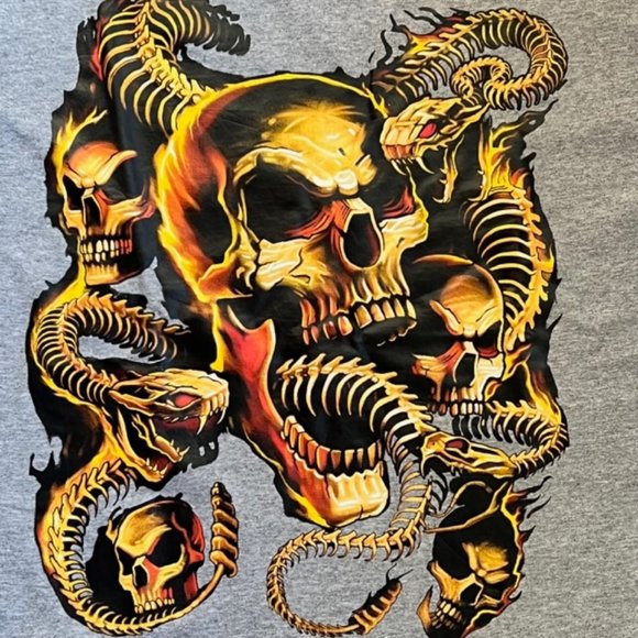 Skull and Vipers T-Shirt Gray Short Sleeve Heavy Cotton Mens - Picture 1 of 4